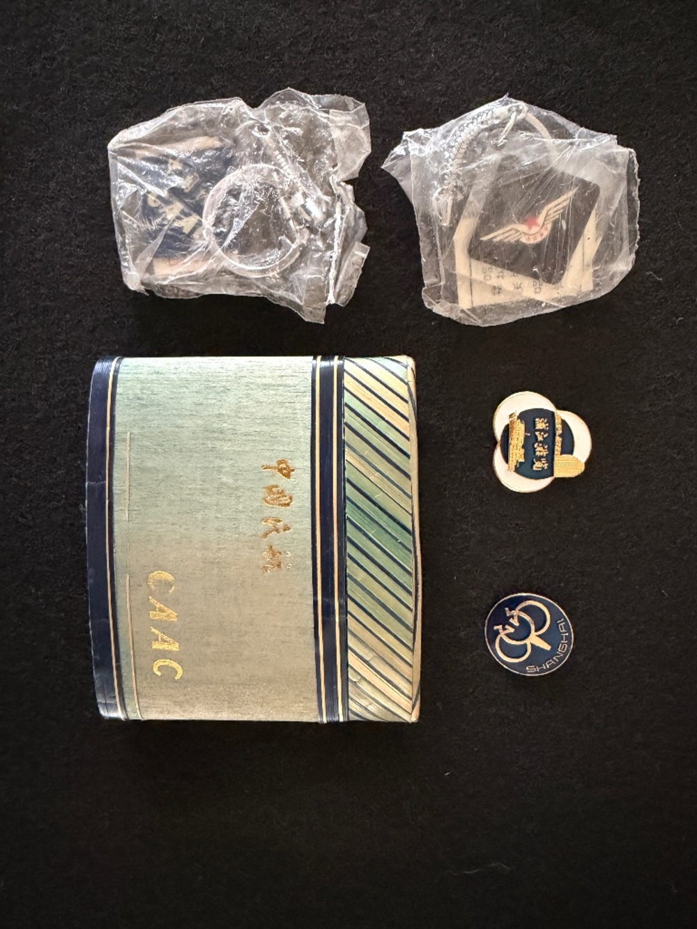 Vintage Collectable Travel CAAC China Pins And Fobs And Box
